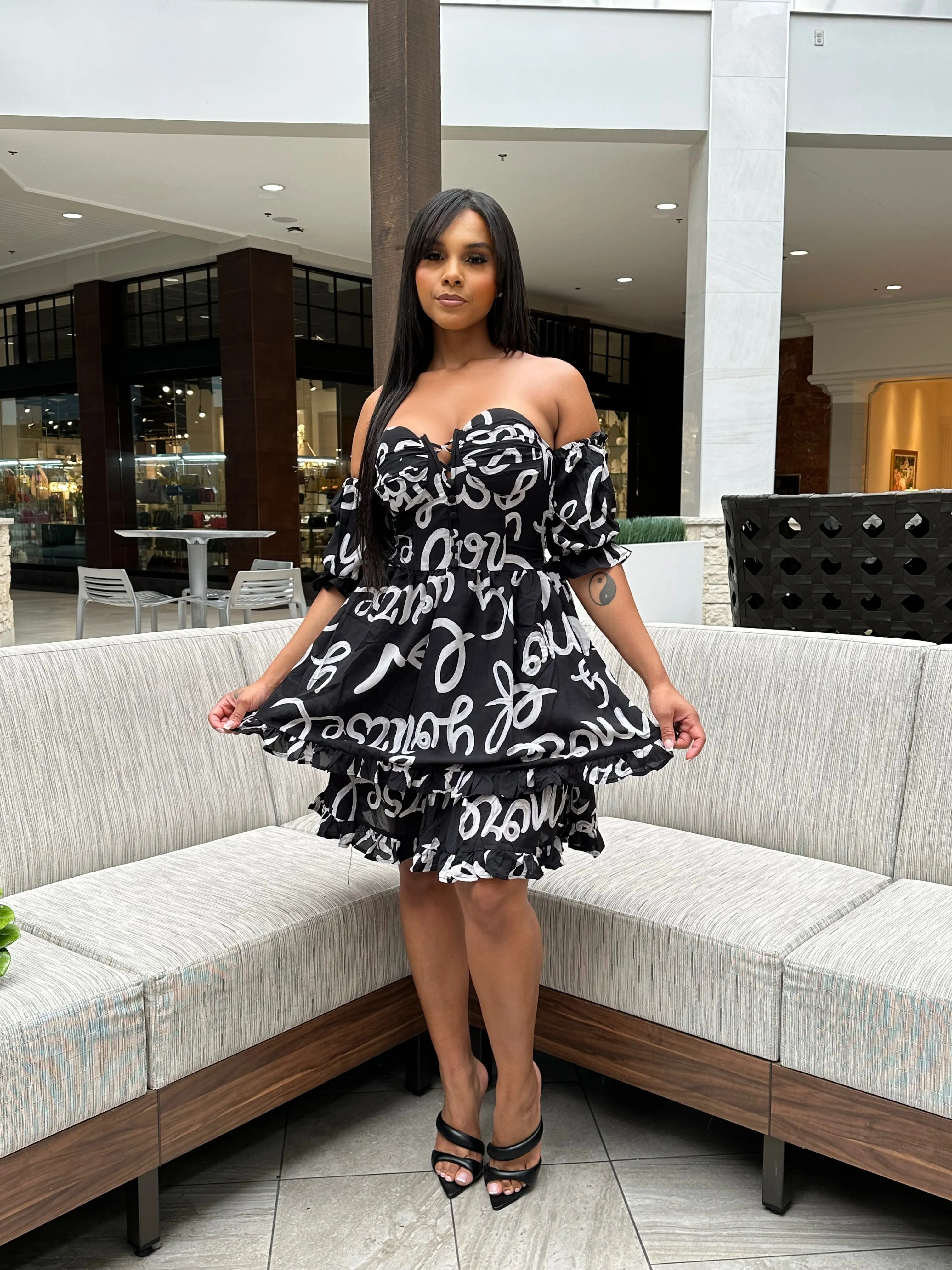 MM23078P - Off Shoulder Frill Dress