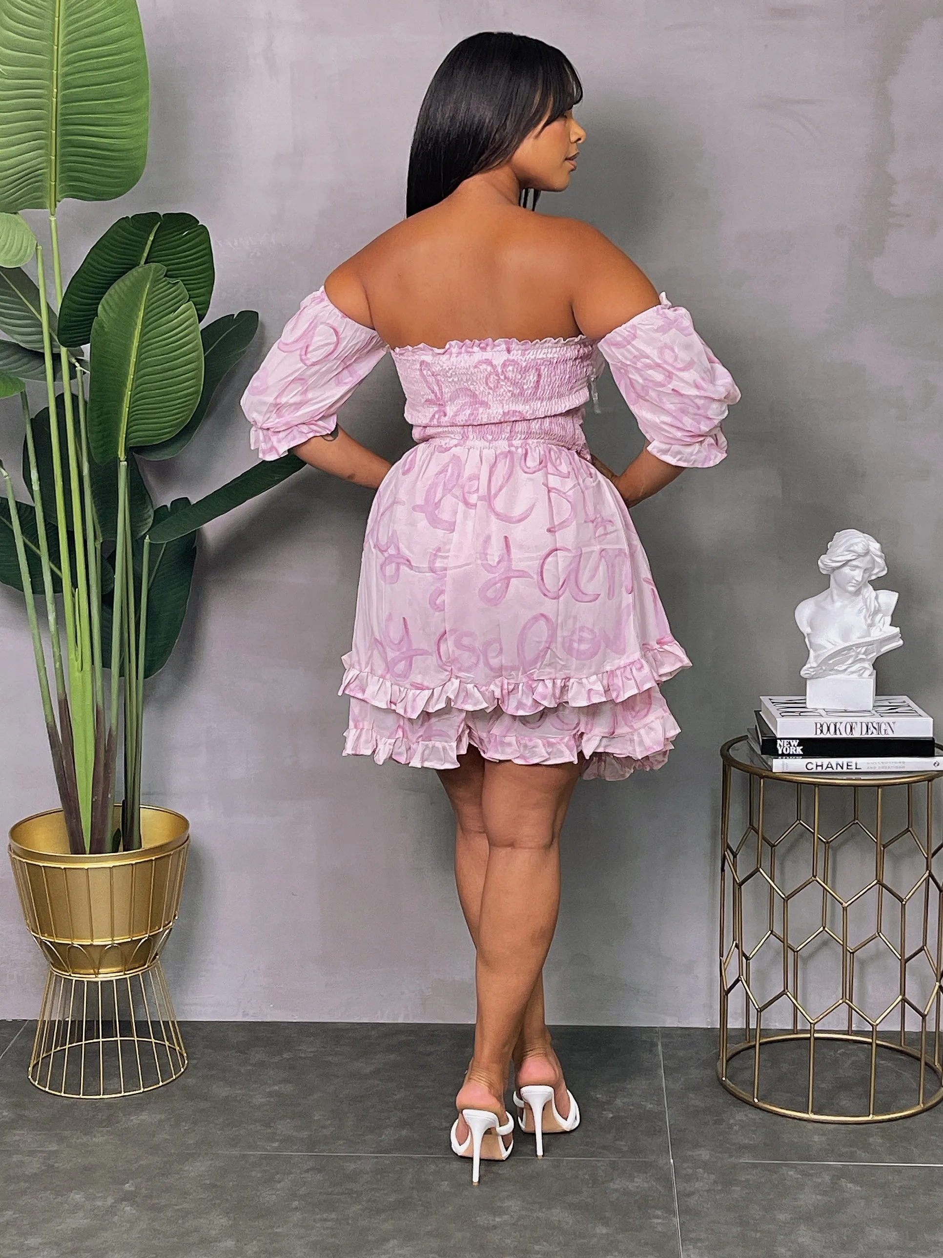 MM23078P - Off Shoulder Frill Dress
