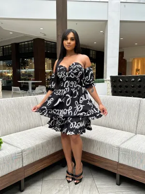 MM23078P - Off Shoulder Frill Dress