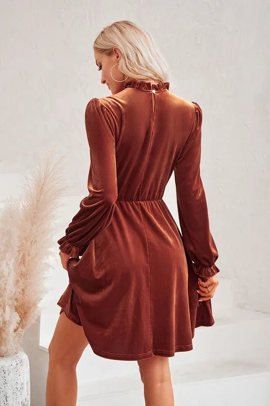 Mock Neck Velvet Dress