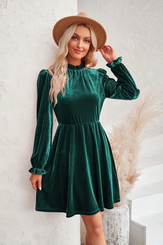Mock Neck Velvet Dress
