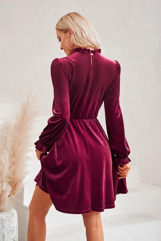 Mock Neck Velvet Dress