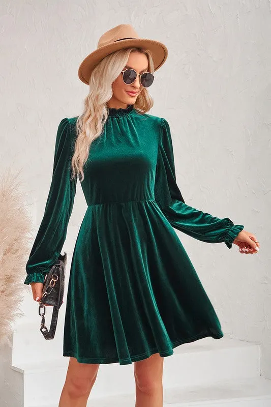 Mock Neck Velvet Dress