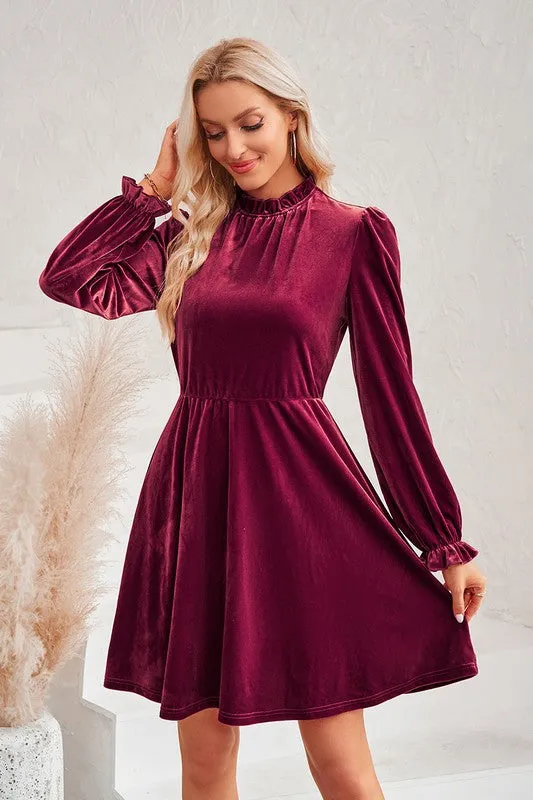 Mock Neck Velvet Dress
