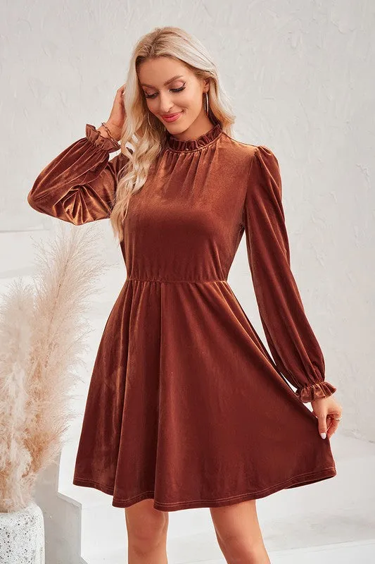 Mock Neck Velvet Dress