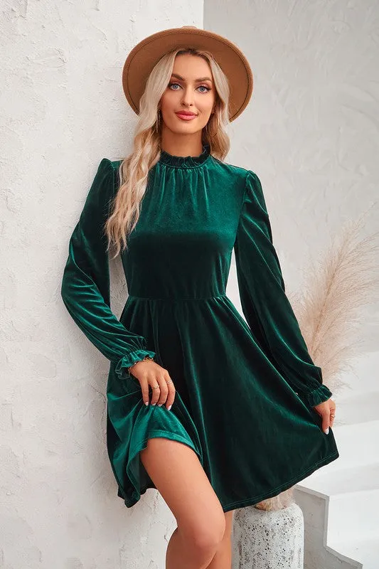 Mock Neck Velvet Dress
