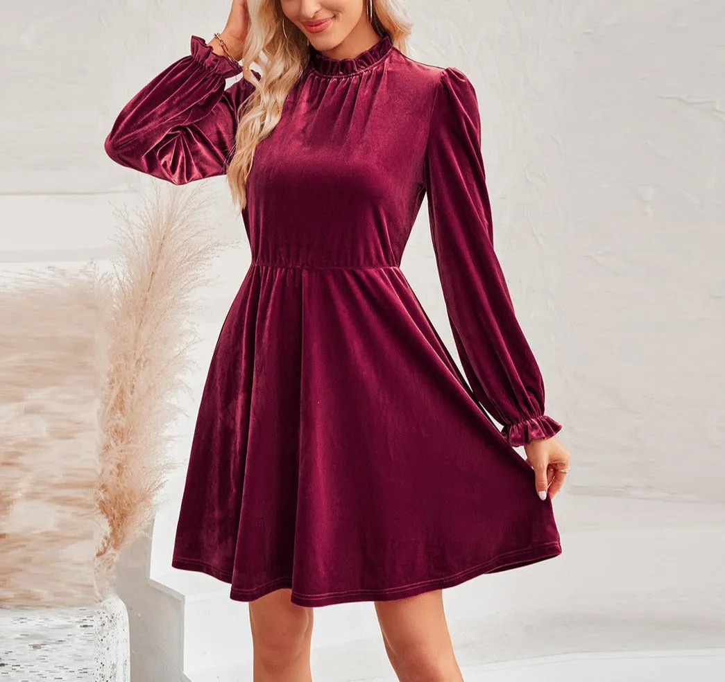 Mock Neck Velvet Dress