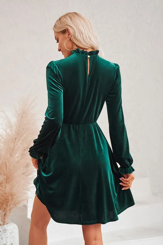 Mock Neck Velvet Dress