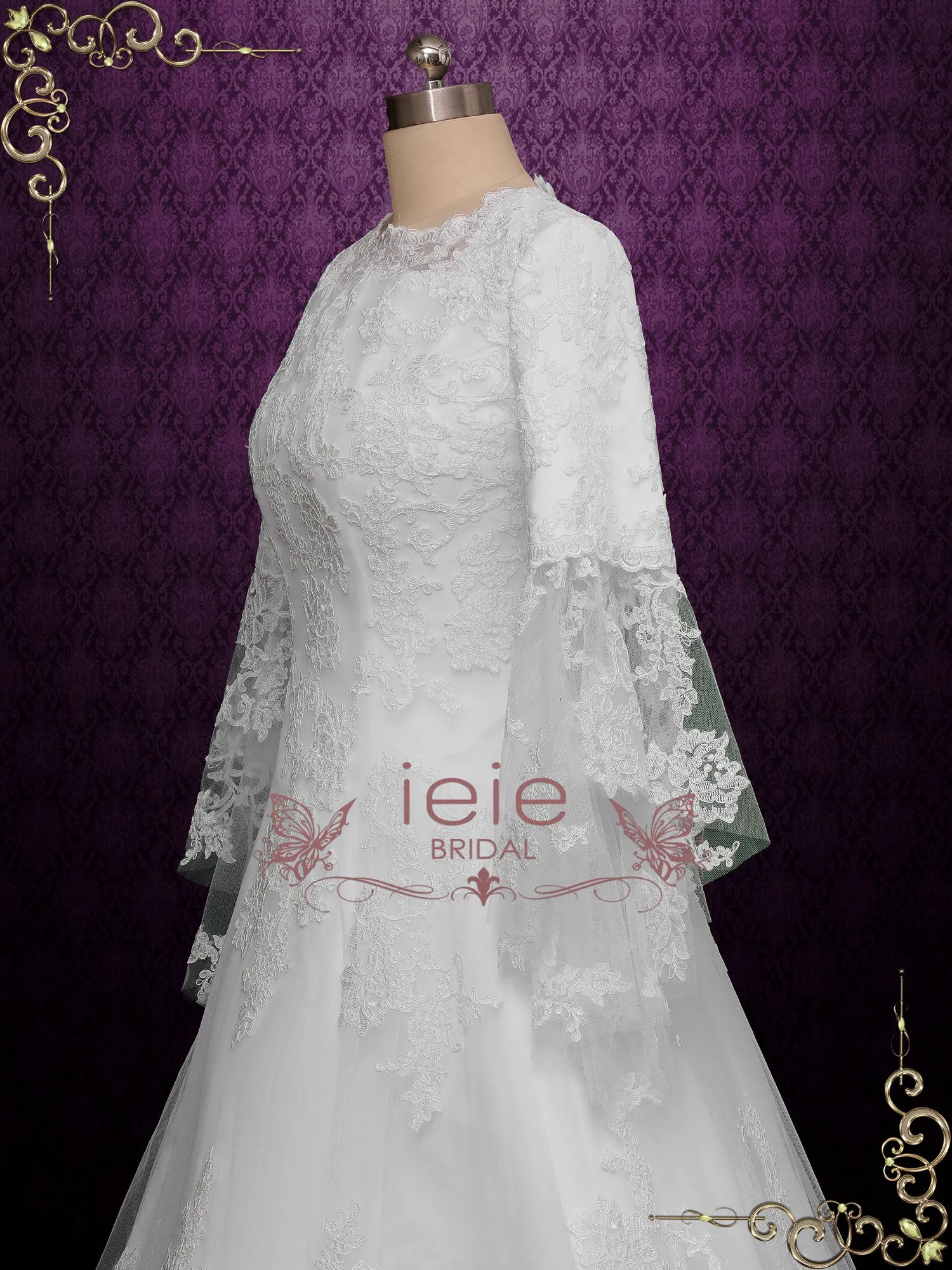 Modest Lace A-line Wedding Gown with Sleeves DOREEN