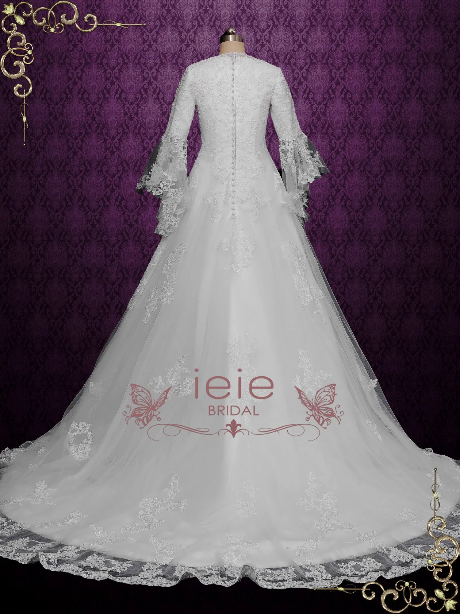 Modest Lace A-line Wedding Gown with Sleeves DOREEN