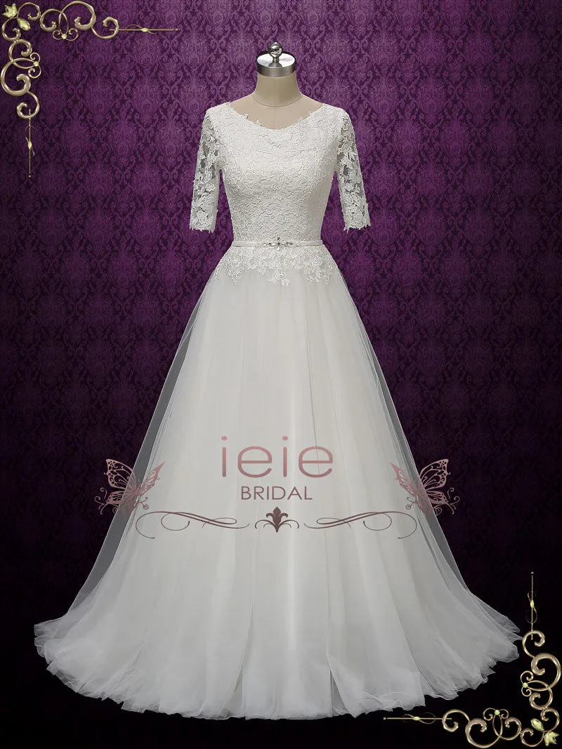 Modest Lace Wedding Dress with Soft Tulle Skirt OLESYA