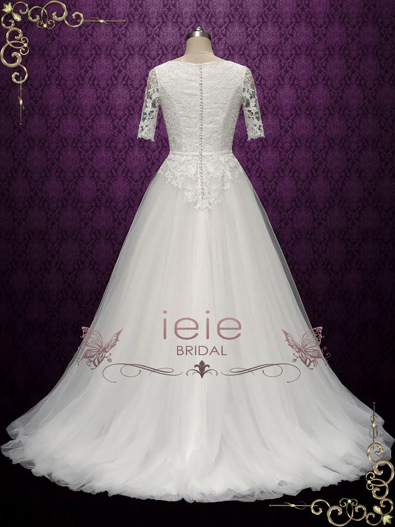 Modest Lace Wedding Dress with Soft Tulle Skirt OLESYA