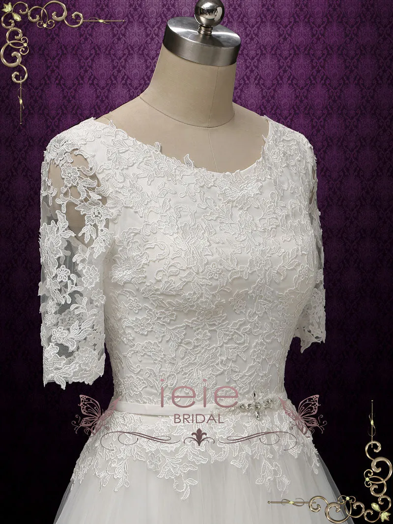 Modest Lace Wedding Dress with Soft Tulle Skirt OLESYA