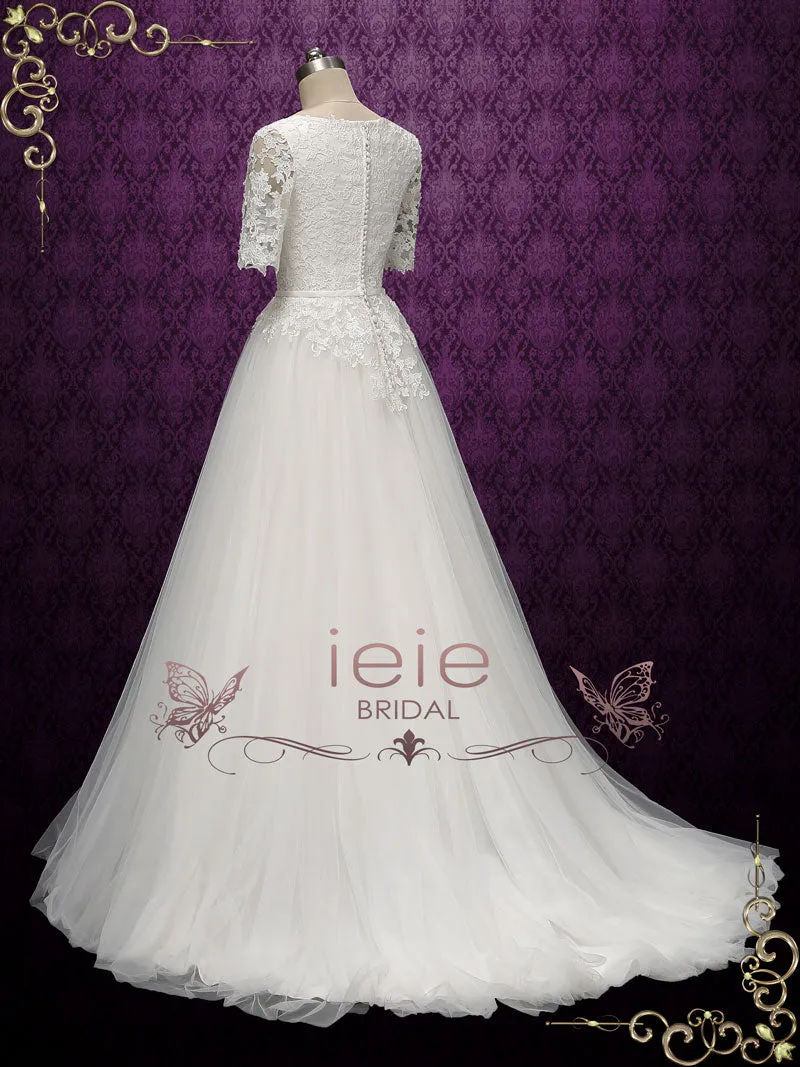 Modest Lace Wedding Dress with Soft Tulle Skirt OLESYA