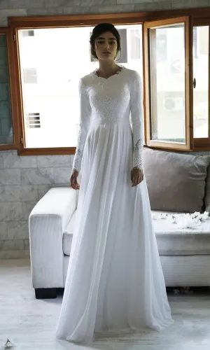 Modest Long Sleeve Lace Wedding Dress