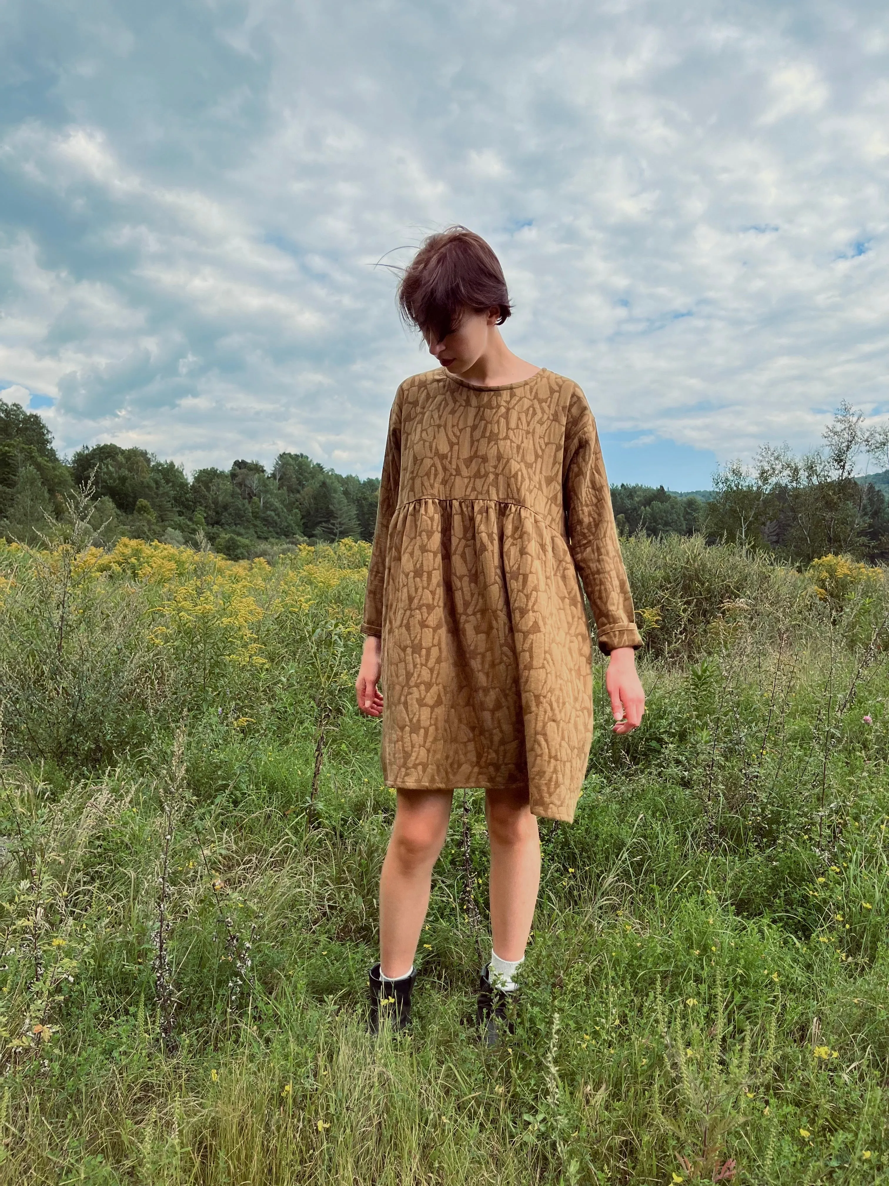 Moss textured knee length dress