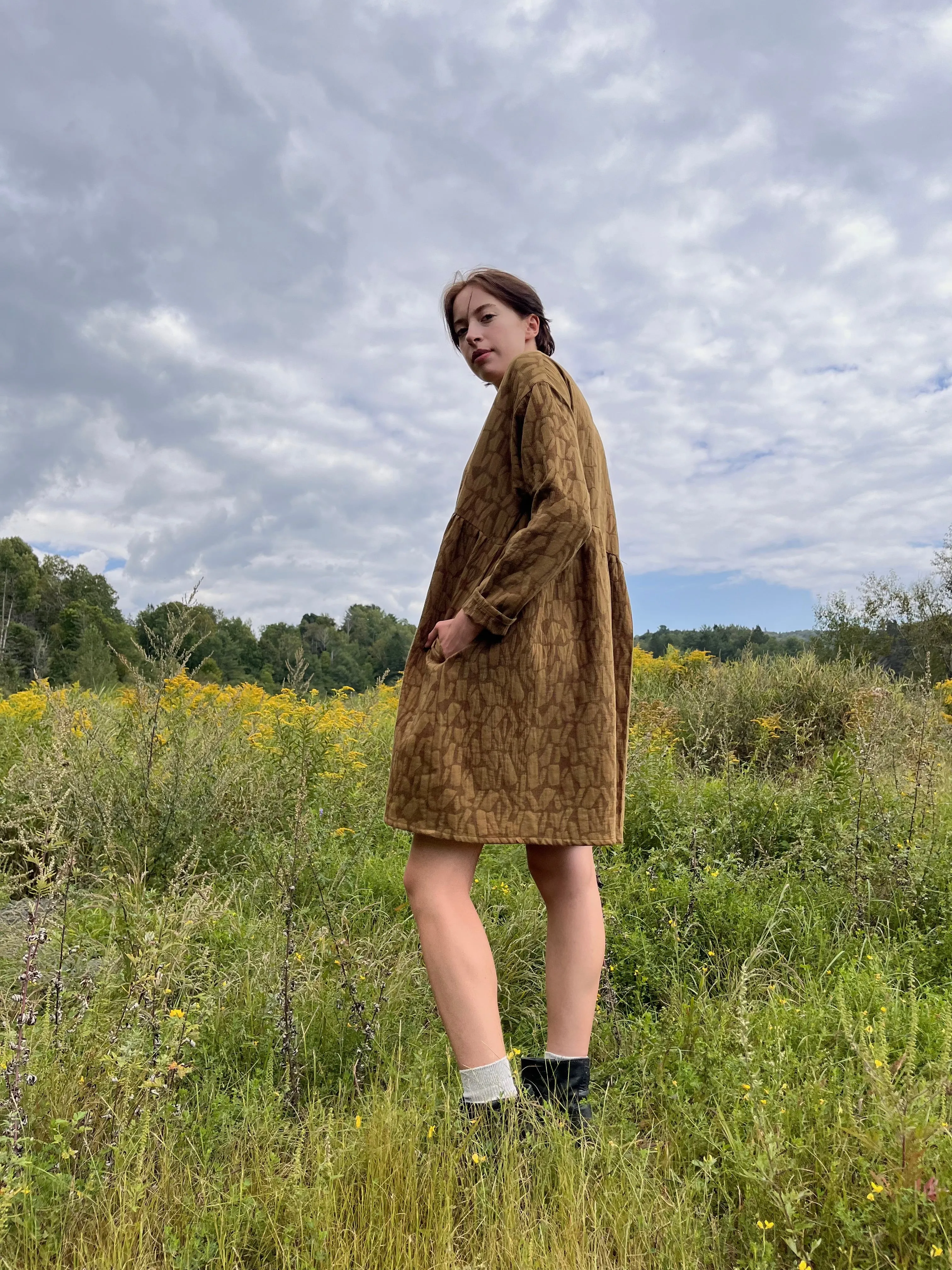 Moss textured knee length dress