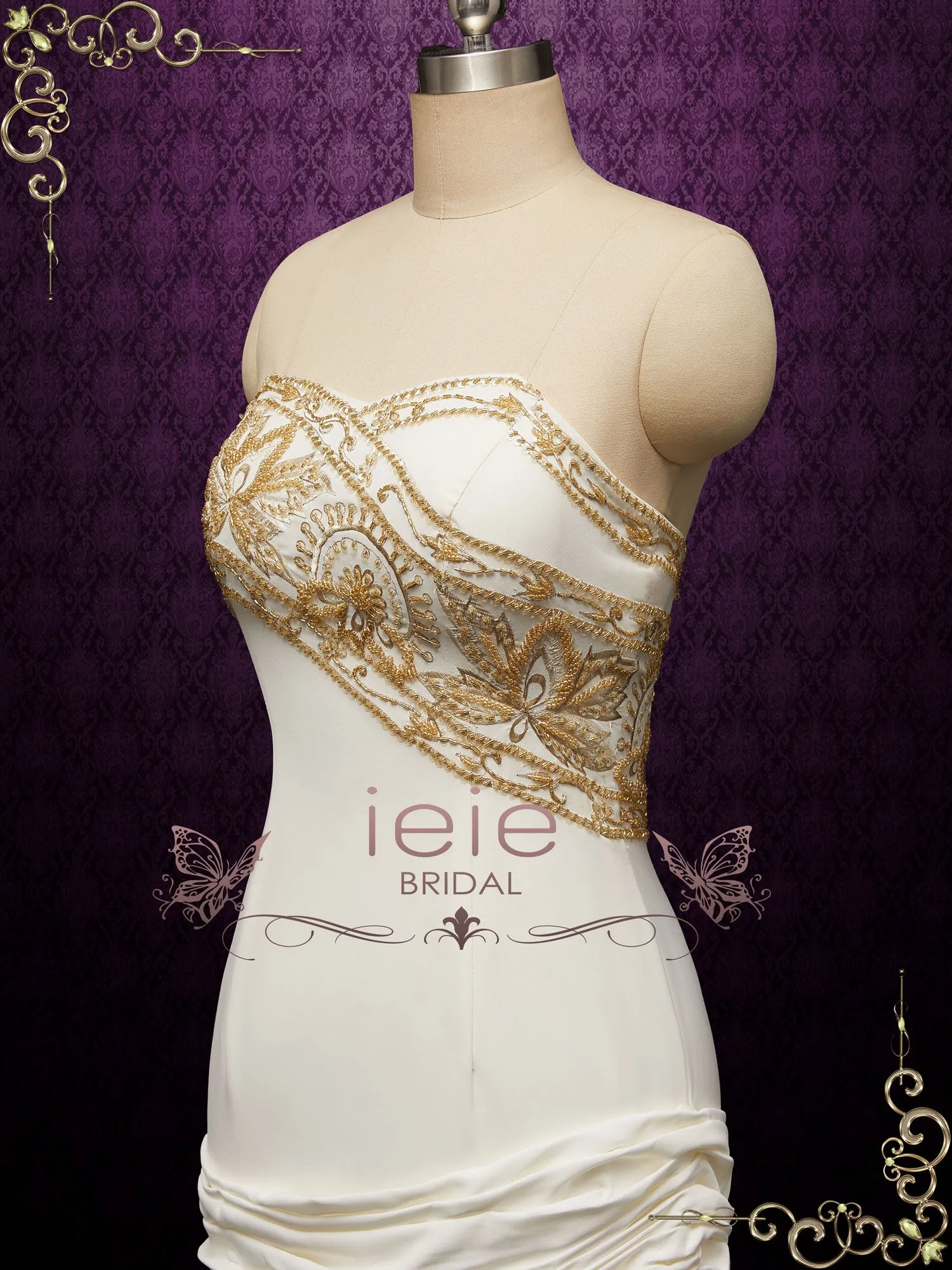 Moulin Rouge Inspired Ivory Wedding Dress with Gold Embroideries CAMBRIE