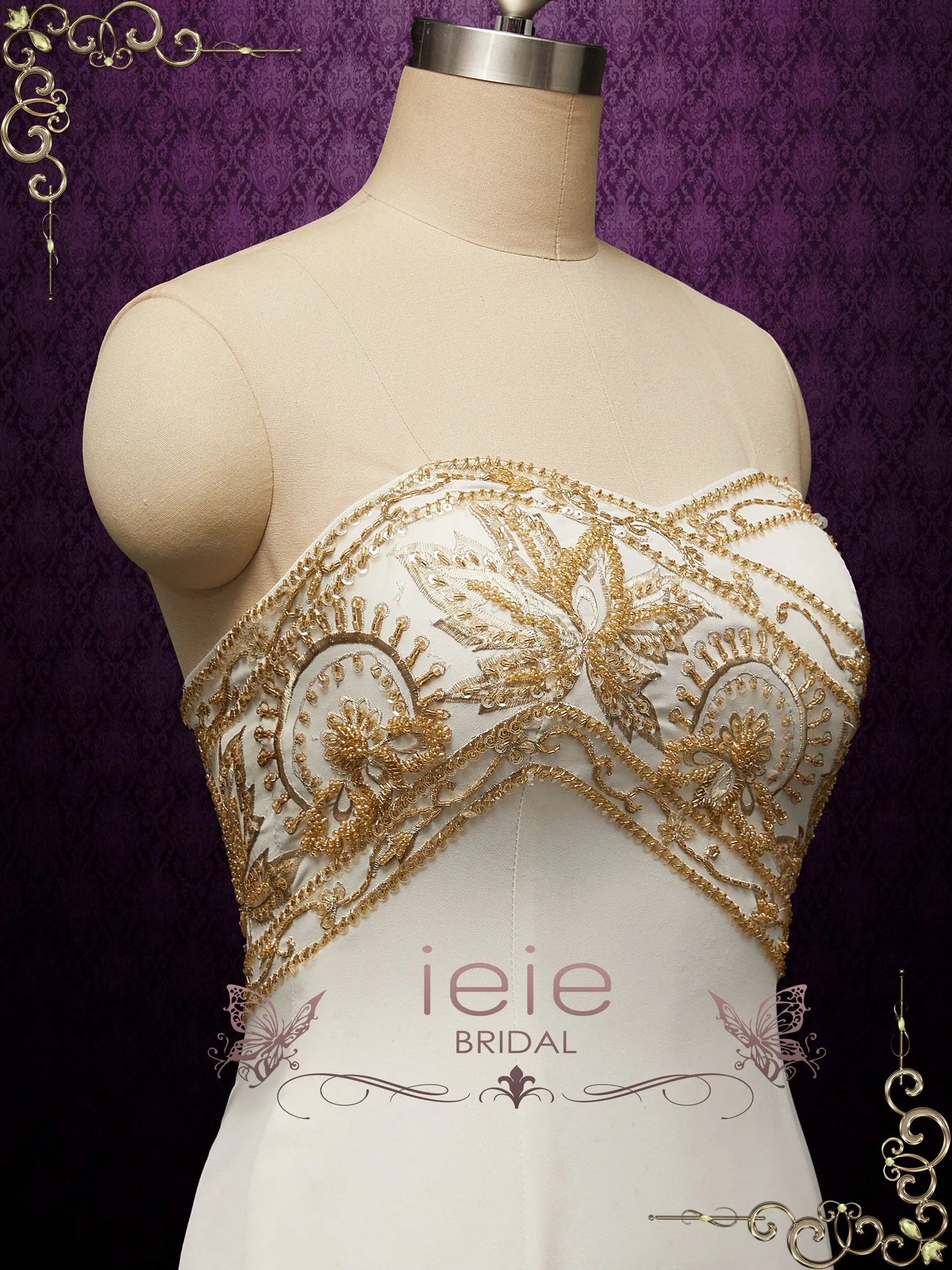 Moulin Rouge Inspired Ivory Wedding Dress with Gold Embroideries CAMBRIE