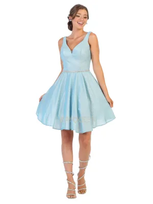 MQ 1777 - Metallic Tank Style A-Line Homecoming Dress with Beaded Belt & Pockets