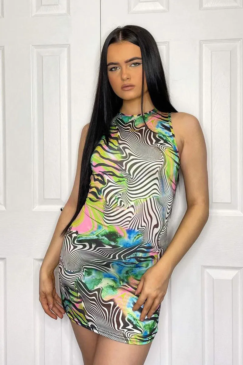 Multi Zebra Print Cut Out Back Mini Dress - Bellie