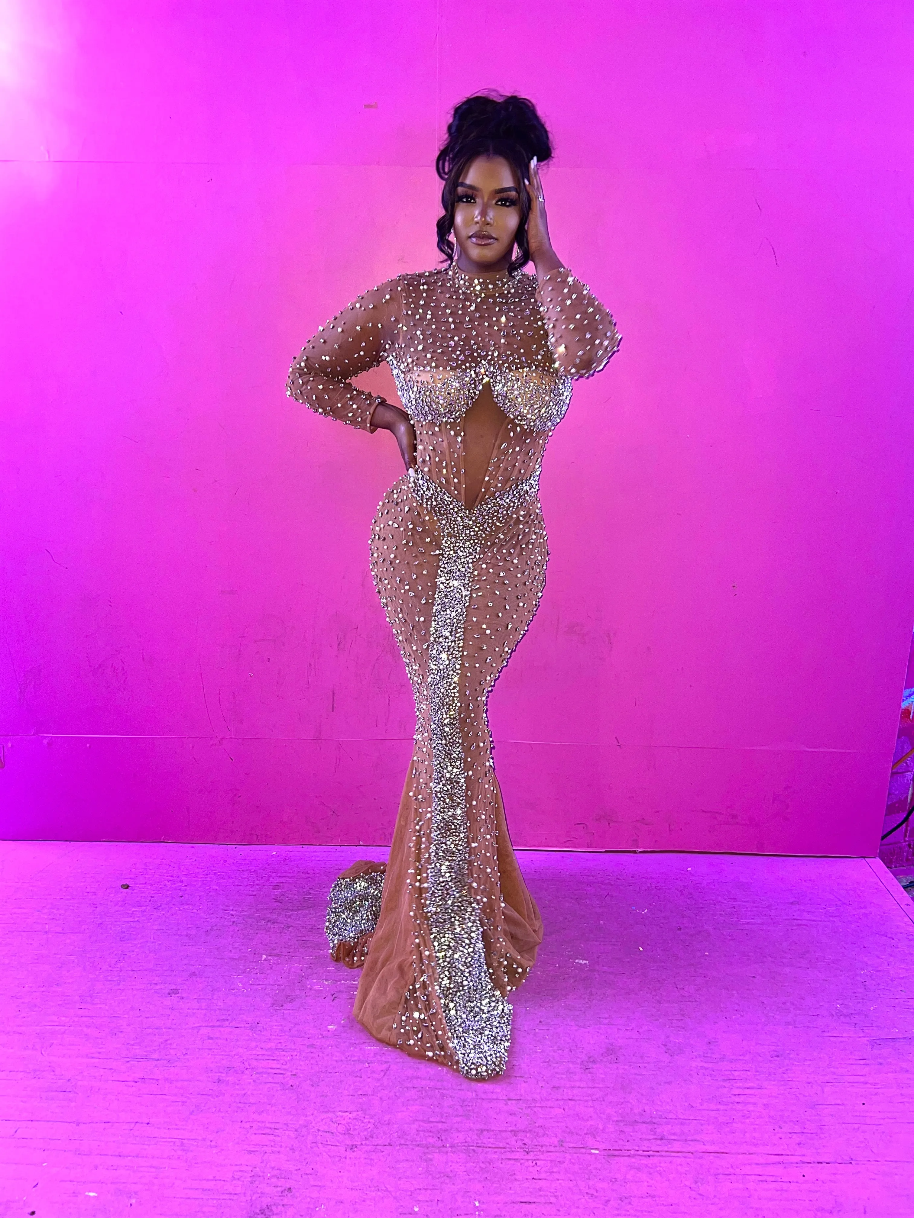 “Myiesha” Crystal Beaded Mermaid Gown w/ Corset