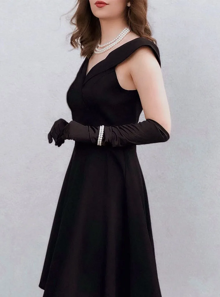 Navy 1950s Off Shoulder Swing Vintage Party Dress