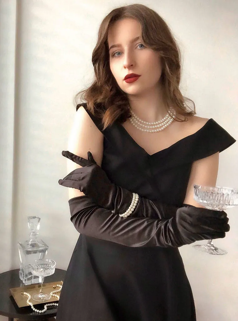 Navy 1950s Off Shoulder Swing Vintage Party Dress