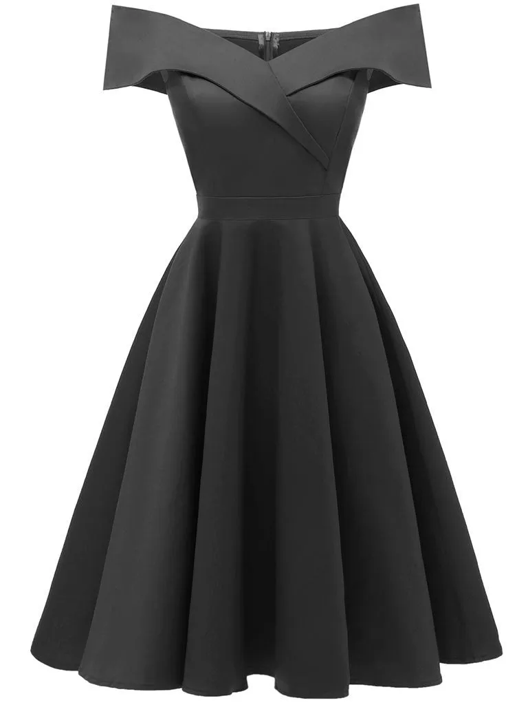 Navy 1950s Off Shoulder Swing Vintage Party Dress