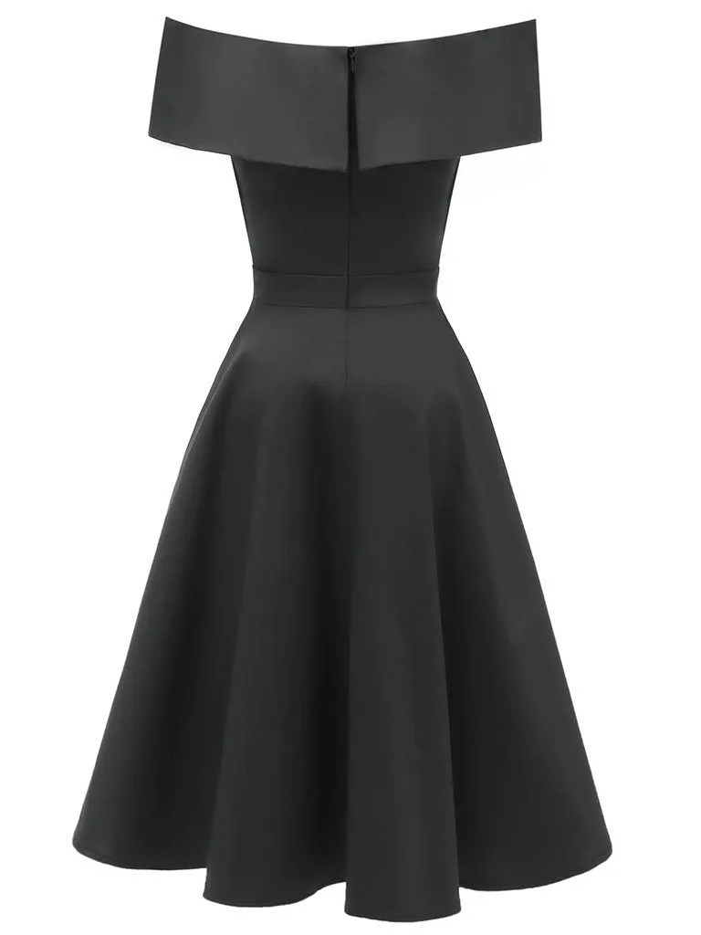 Navy 1950s Off Shoulder Swing Vintage Party Dress