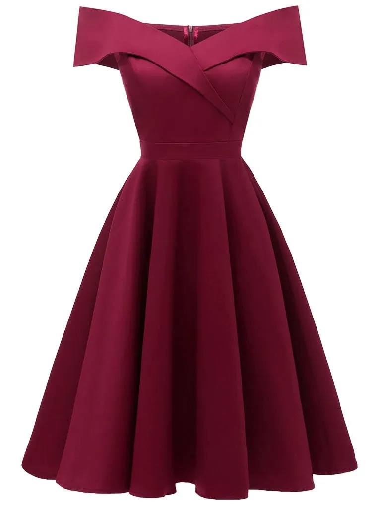 Navy 1950s Off Shoulder Swing Vintage Party Dress
