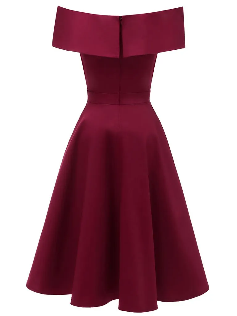 Navy 1950s Off Shoulder Swing Vintage Party Dress