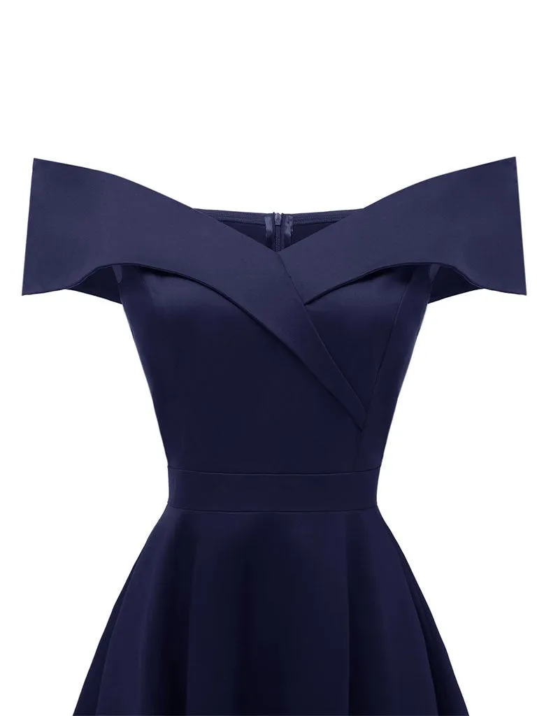 Navy 1950s Off Shoulder Swing Vintage Party Dress