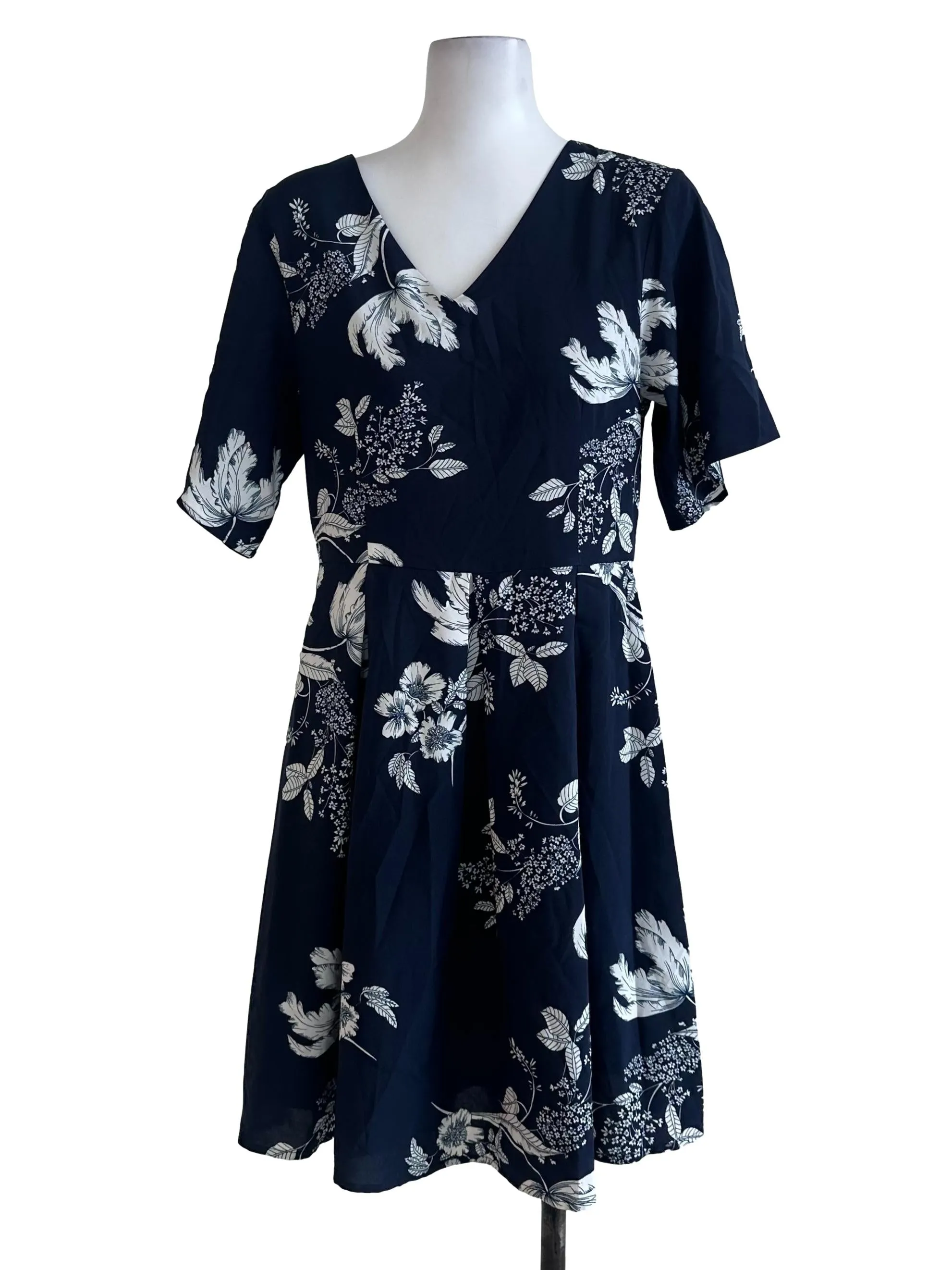 Navy Blue Floral Pattern Dress TSW