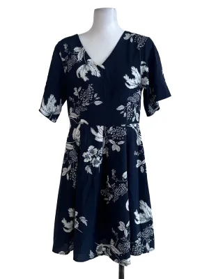 Navy Blue Floral Pattern Dress TSW