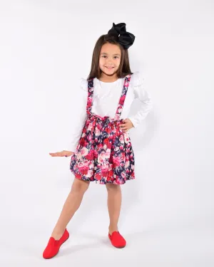 Navy Floral 2pc  Suspender Skirt Set