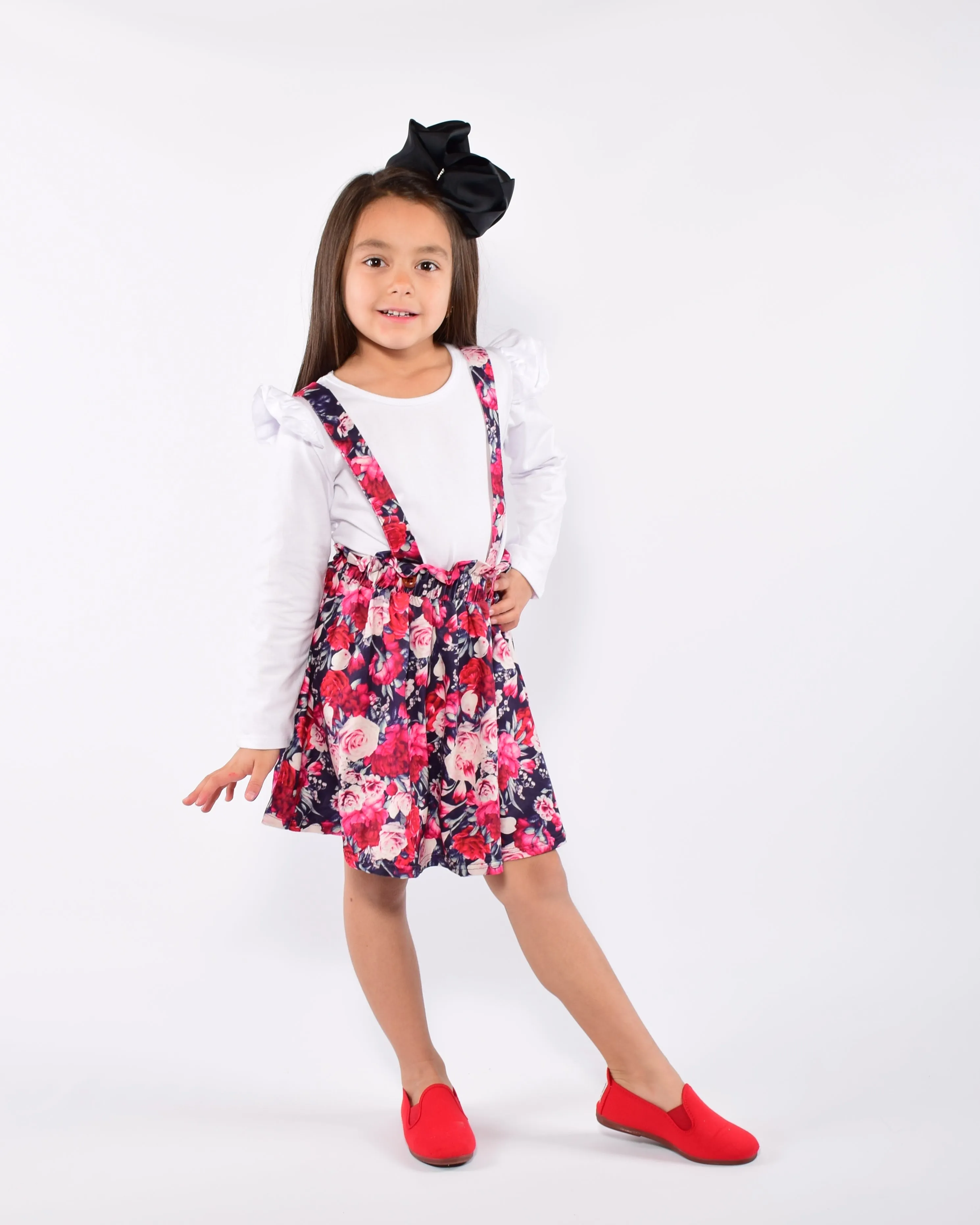 Navy Floral 2pc  Suspender Skirt Set