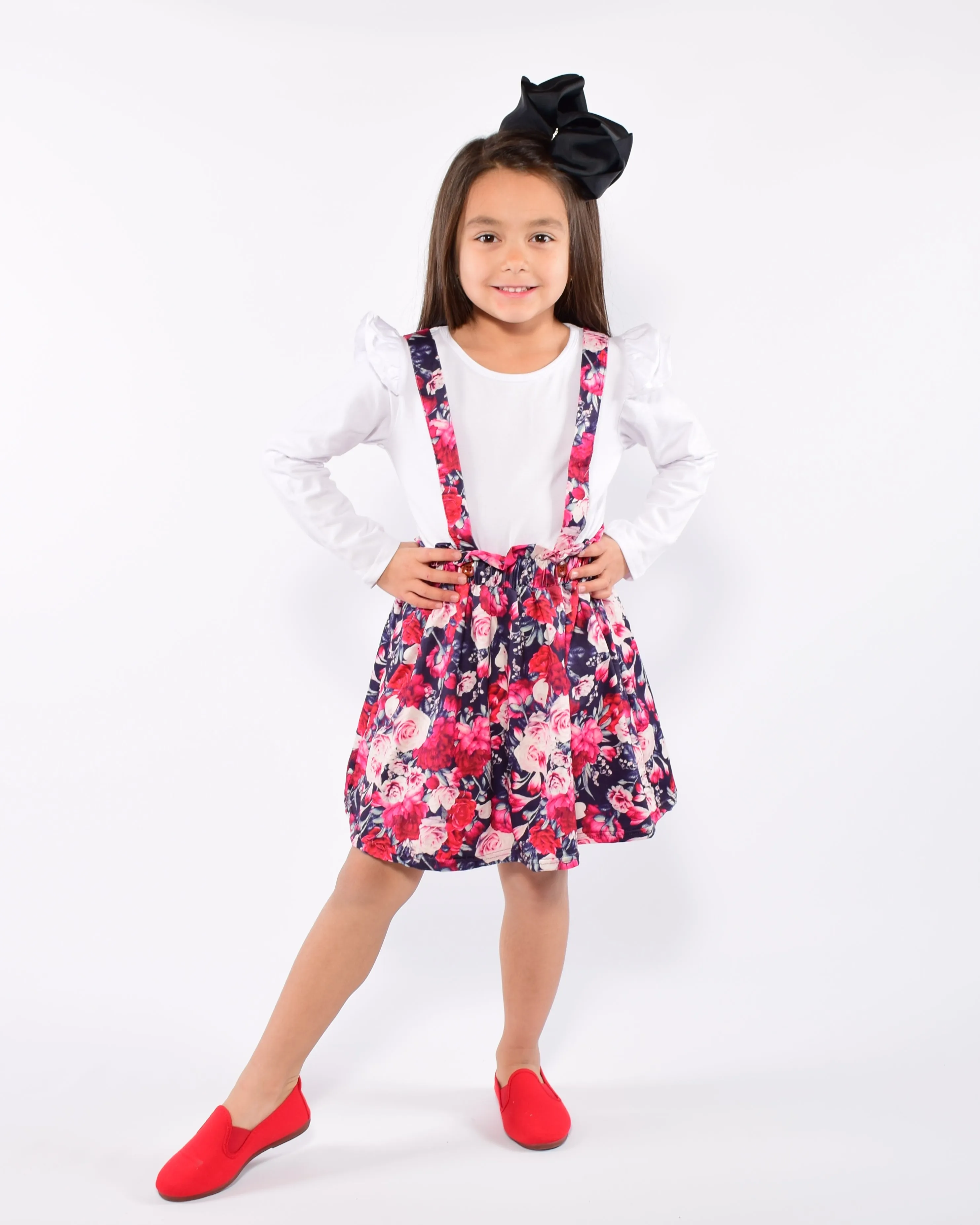 Navy Floral 2pc  Suspender Skirt Set