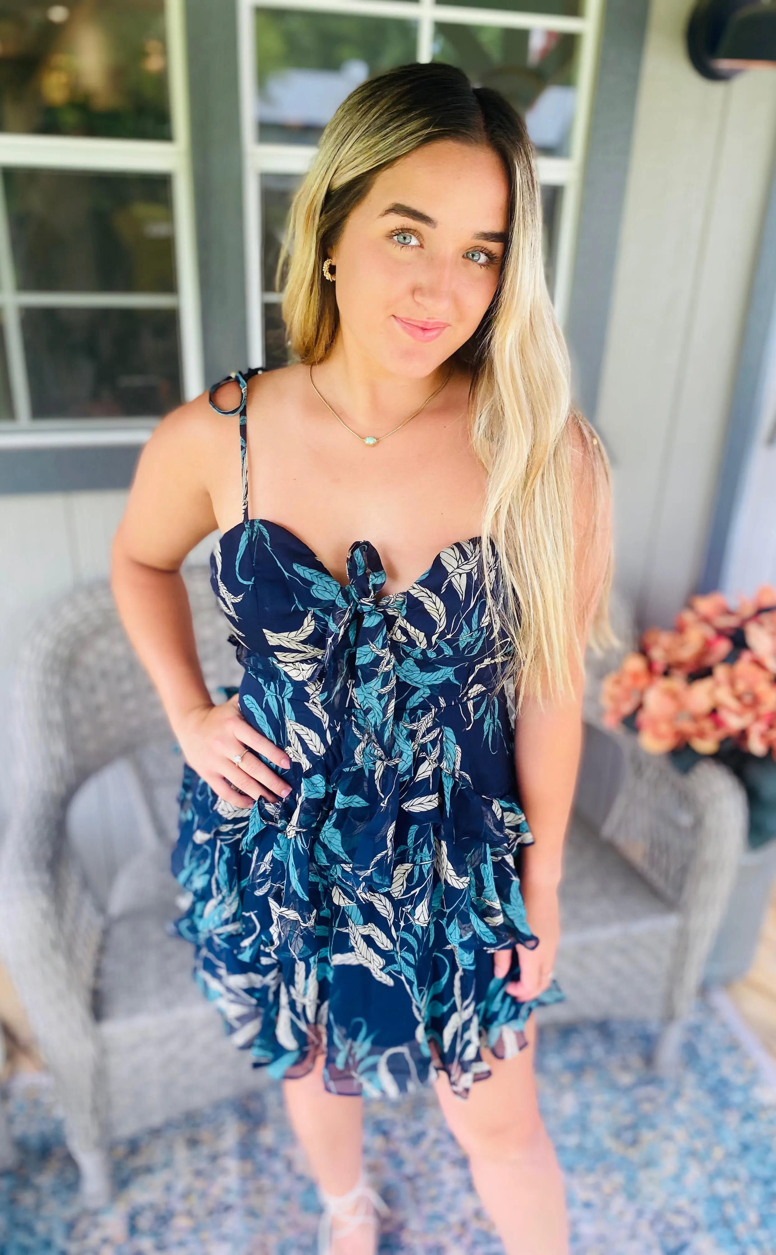 Navy Floral Tiered Dress