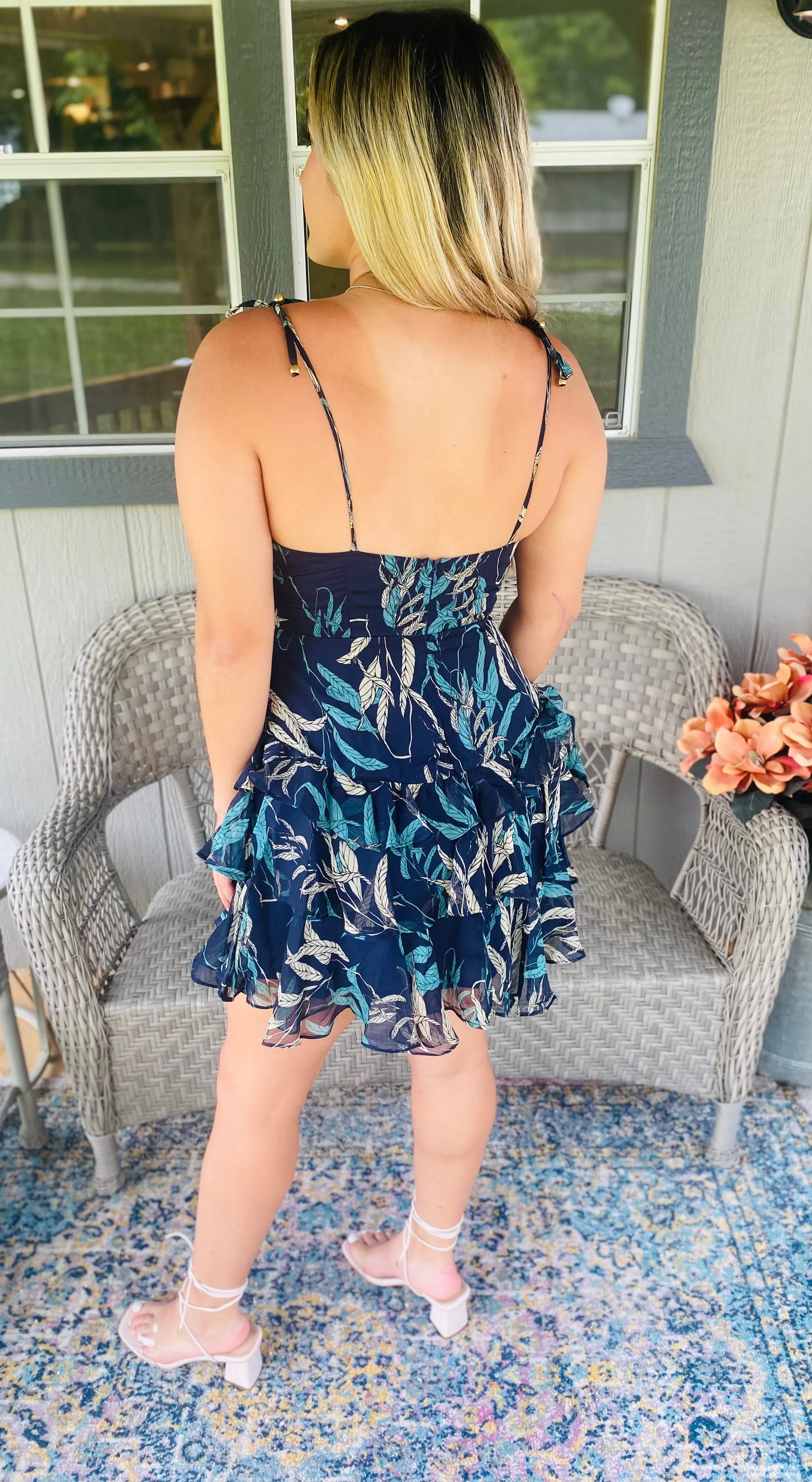 Navy Floral Tiered Dress