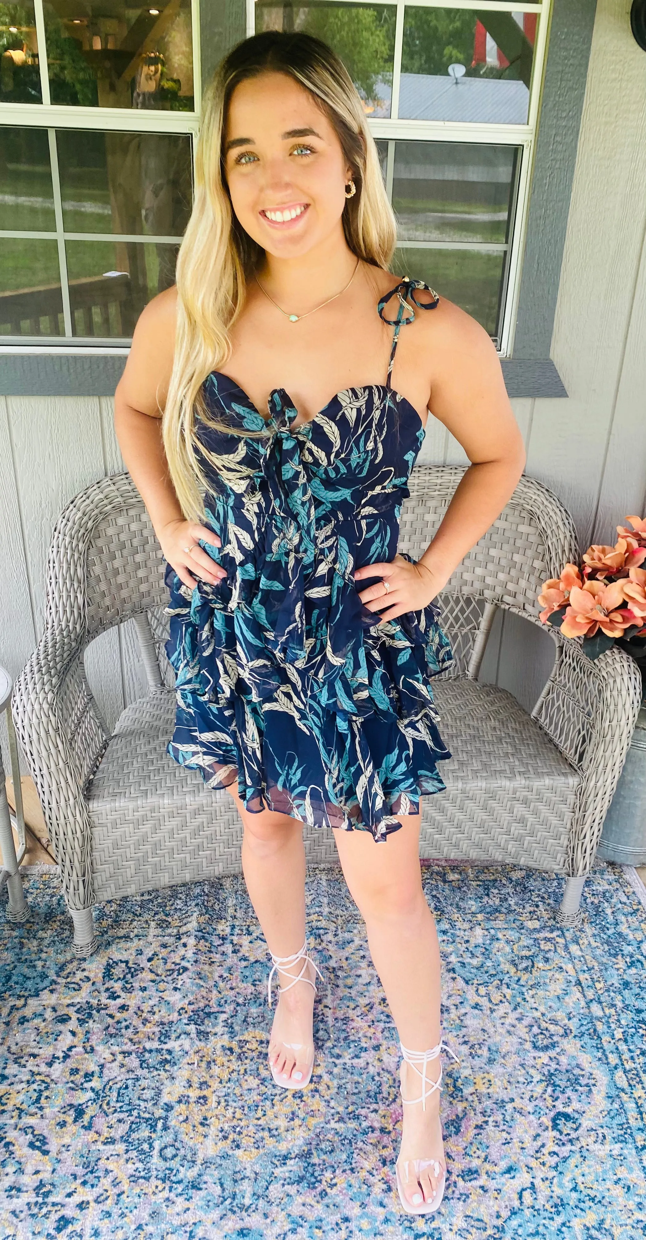 Navy Floral Tiered Dress