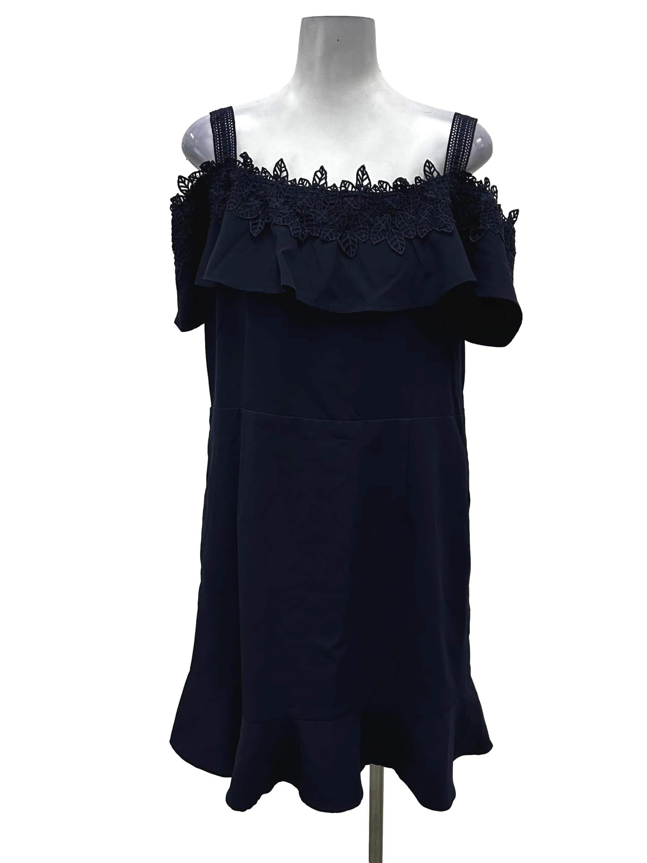 Navy Off Shoulder Lace Dress