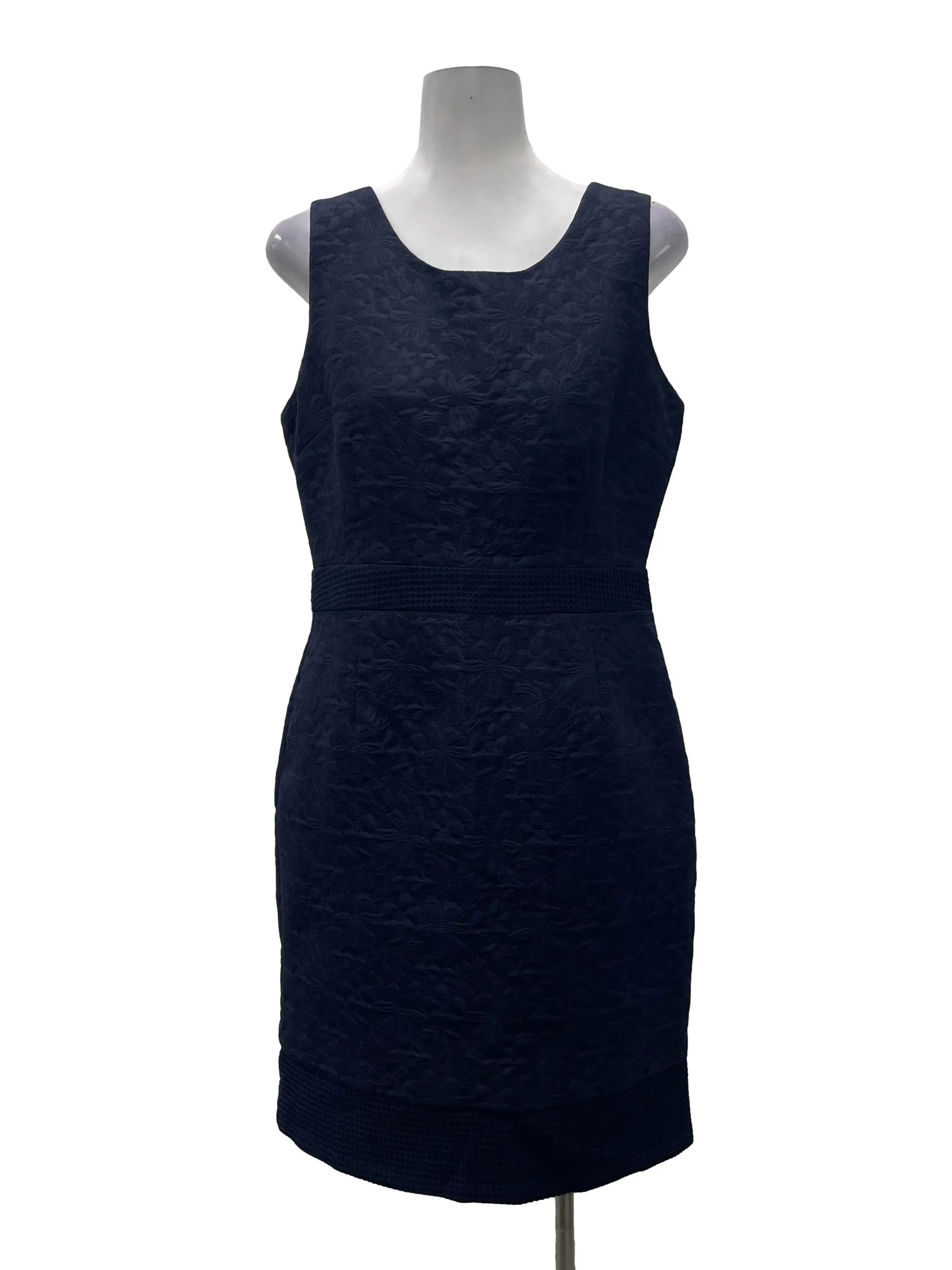 Navy Textured Round Neck Dress