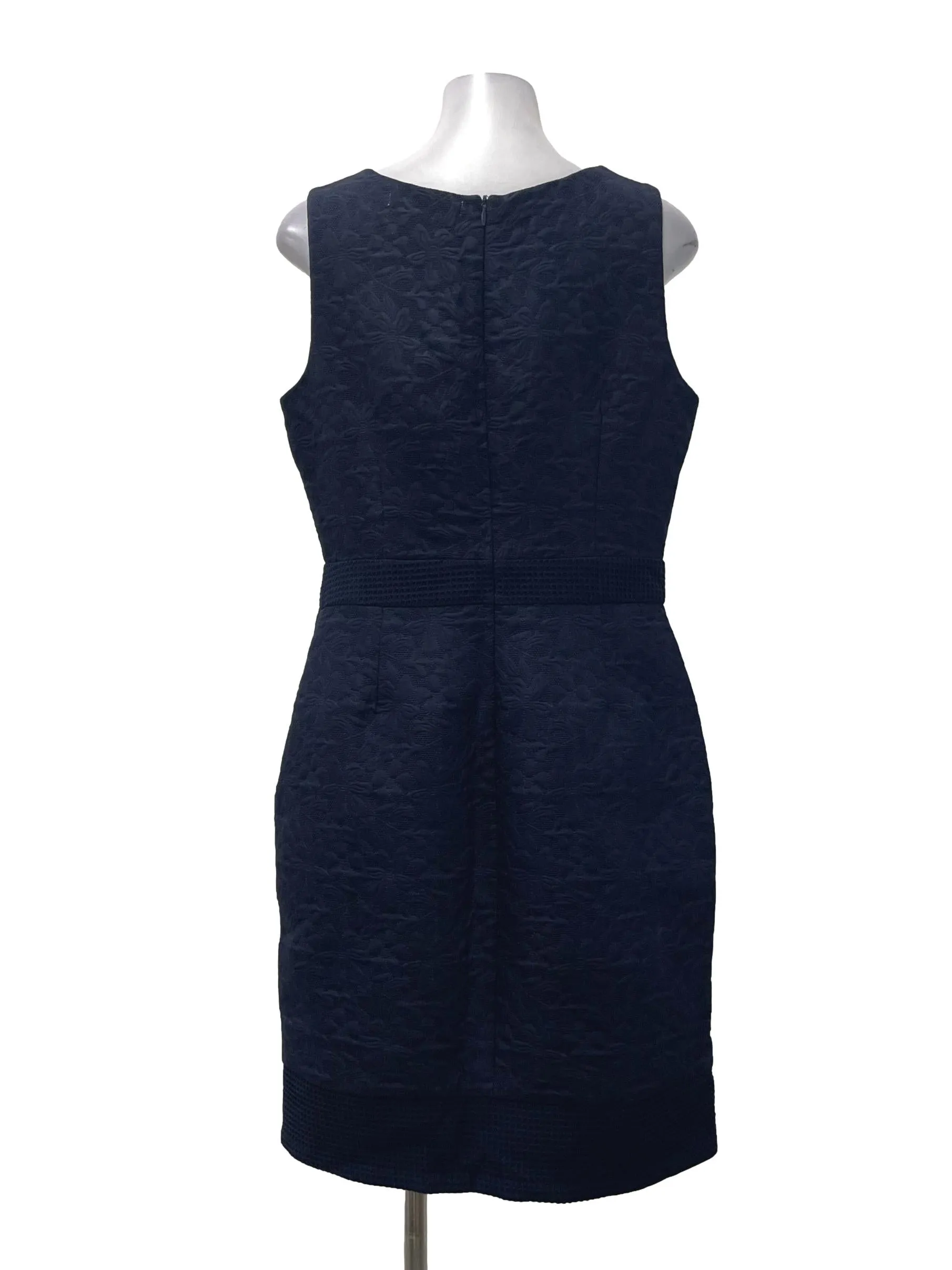 Navy Textured Round Neck Dress