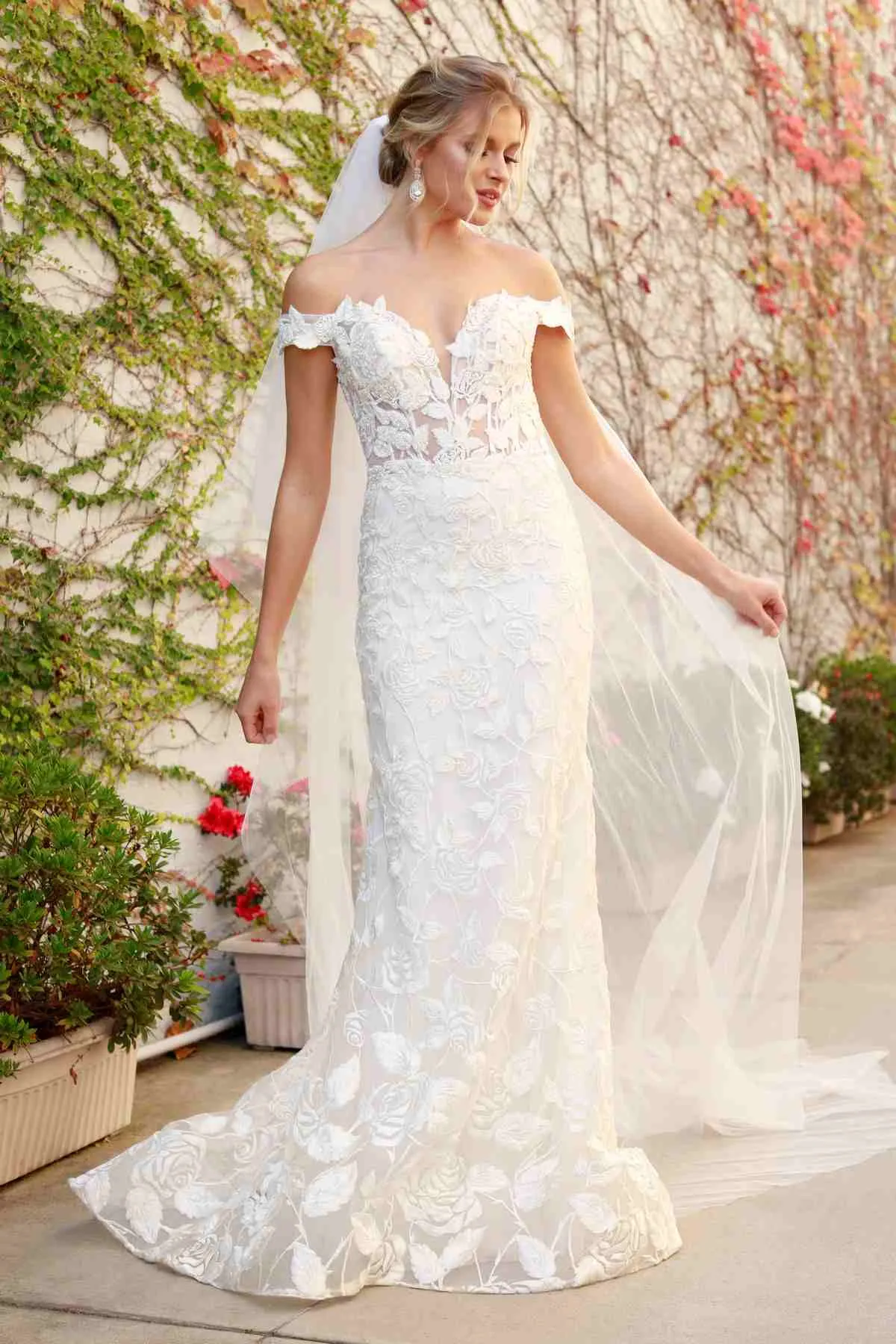 Nox Anabel C439W Off The Shoulder Boho Inspired Lace Mermaid Gown
