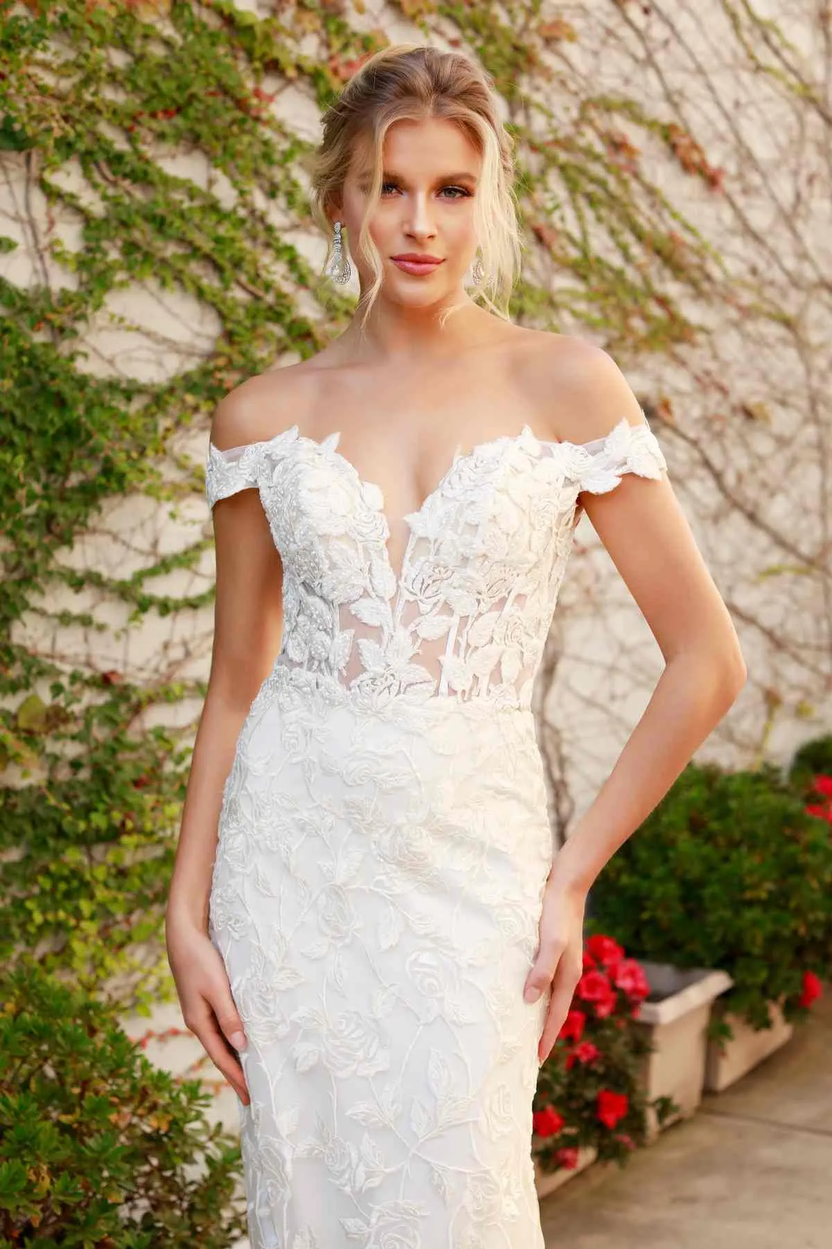Nox Anabel C439W Off The Shoulder Boho Inspired Lace Mermaid Gown