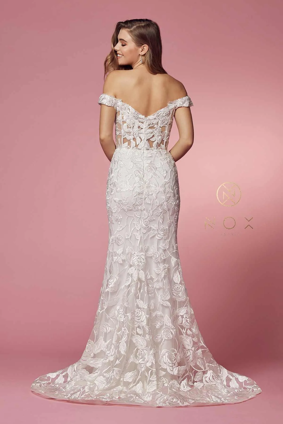 Nox Anabel C439W Off The Shoulder Boho Inspired Lace Mermaid Gown
