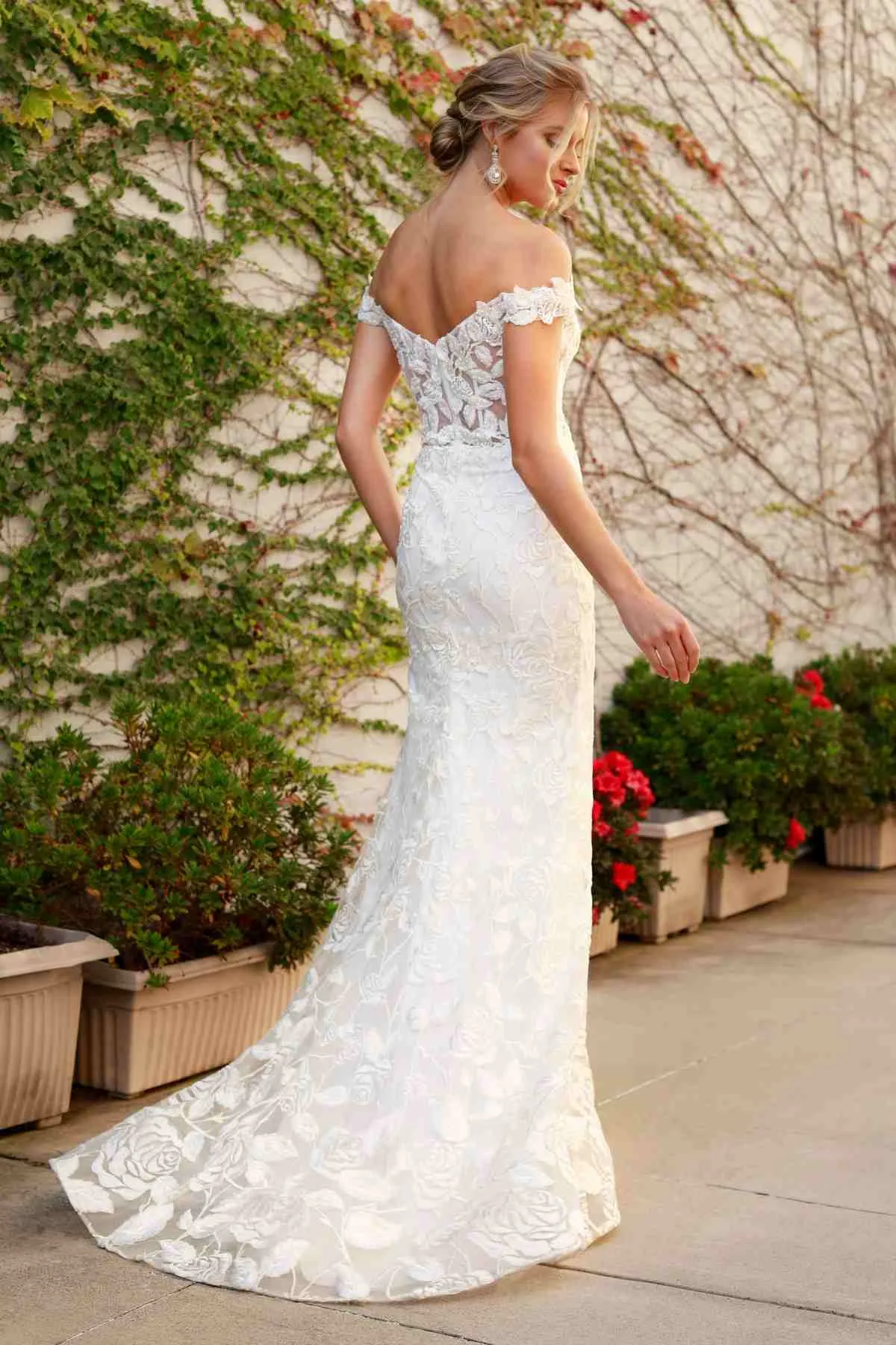 Nox Anabel C439W Off The Shoulder Boho Inspired Lace Mermaid Gown