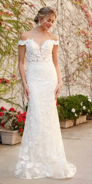 Nox Anabel C439W Off The Shoulder Boho Inspired Lace Mermaid Gown