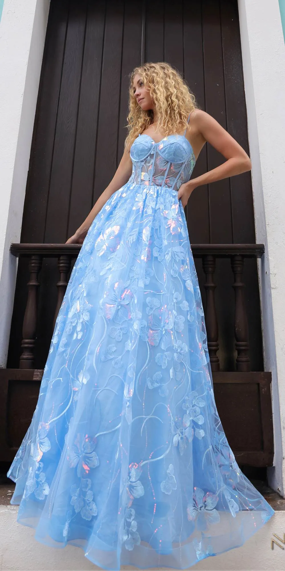 Nox Anabel T1332 Bell of the Ball Strapless A-Line Sequin Floral Dress